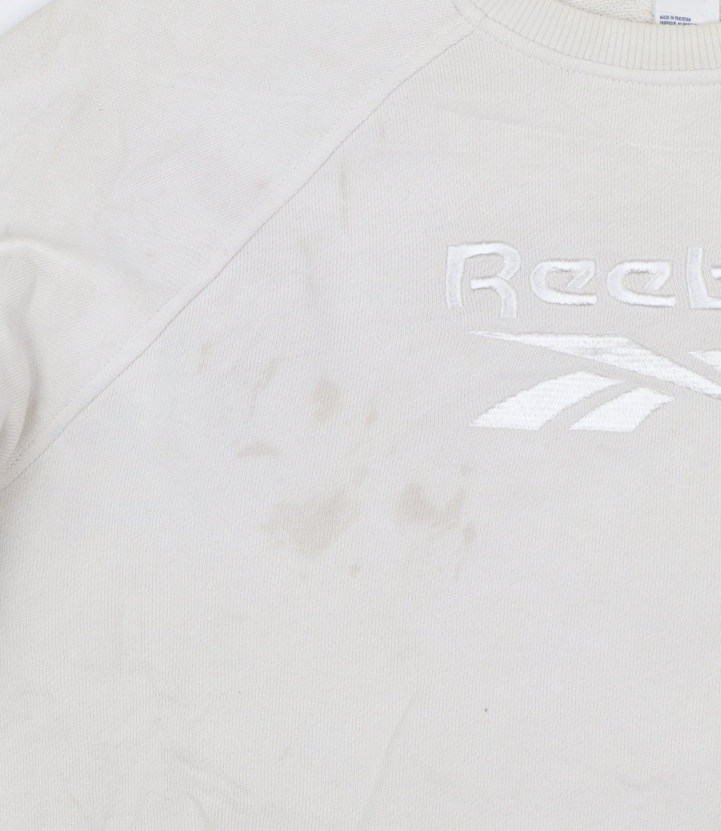 Reebok Womens Beige Sweatshirt Small Crew Neck Logo Cotton Blend