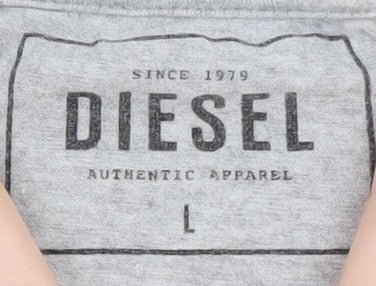 Diesel Womens Grey V-Neck Basic T-Shirt Size L