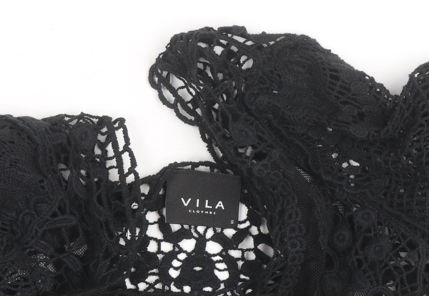 Vila Women Black Lace 3/4 Sleeve Crochet Blouse S
