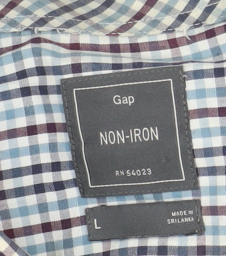 Gap Men's Blue Check Non-Iron Cotton Long Sleeve Shirt L