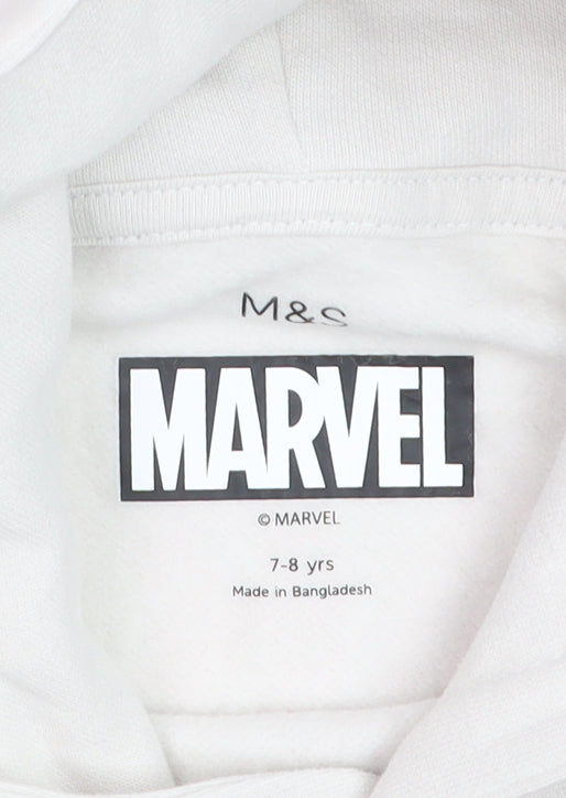 Marks and Spencer Boys White Marvel Heroes Hoodie 7-8 Years Cotton Blend