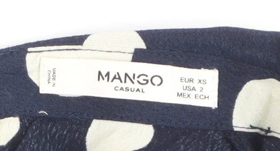 Mango Women’s Blue Polka Dot Collared Long Sleeve Blouse XS