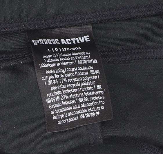 PINK Women's Black High Rise Lace-Up Active Leggings Size L