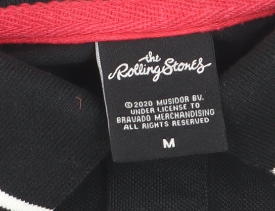 The Rolling Stones Men's Black Polo Shirt Size M Embroidered Band Logo