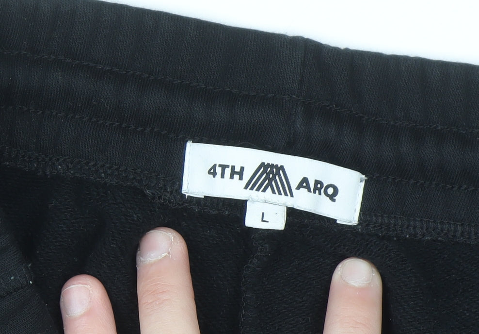 4TH ARQ Men's Black Jogger Sweatpants L Fleece Tapered Fit