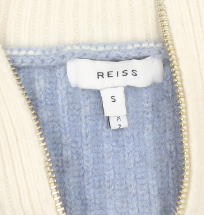 Reiss Women’s Blue Wool Blend Half Zip Collared Jumper Size S