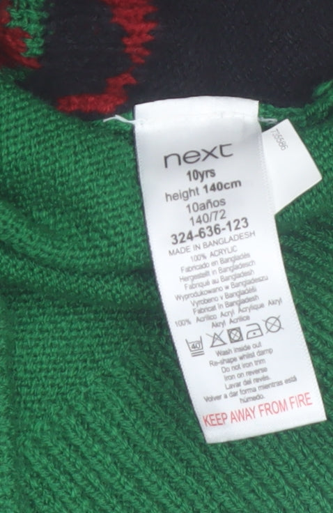 Next Boys Green Elf Hooded Christmas Jumper 10 Years Acrylic Knit