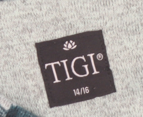 TIGI Women’s Blue Geometric Cowl Neck Long Sleeve Top Size 14