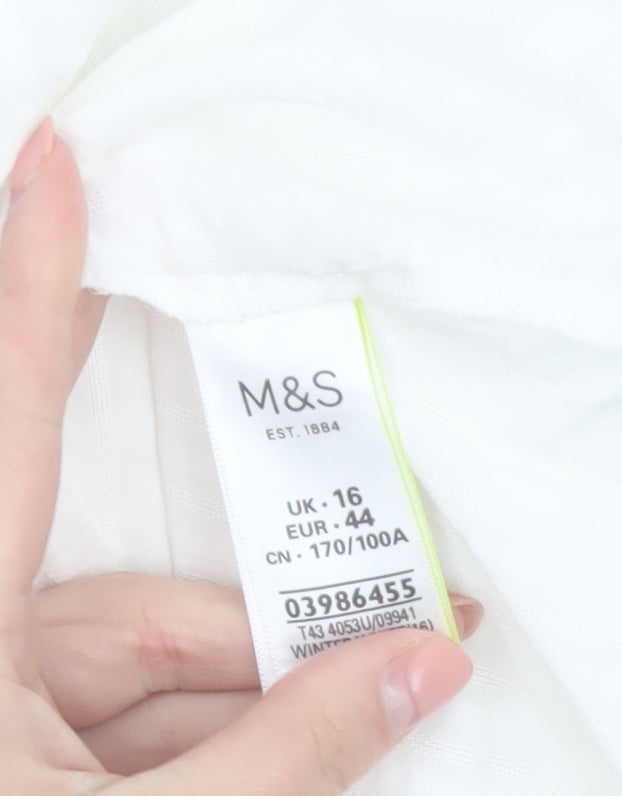 Marks and Spencer Women White Button-Up Shirt UK 16 Classic Long Sleeve