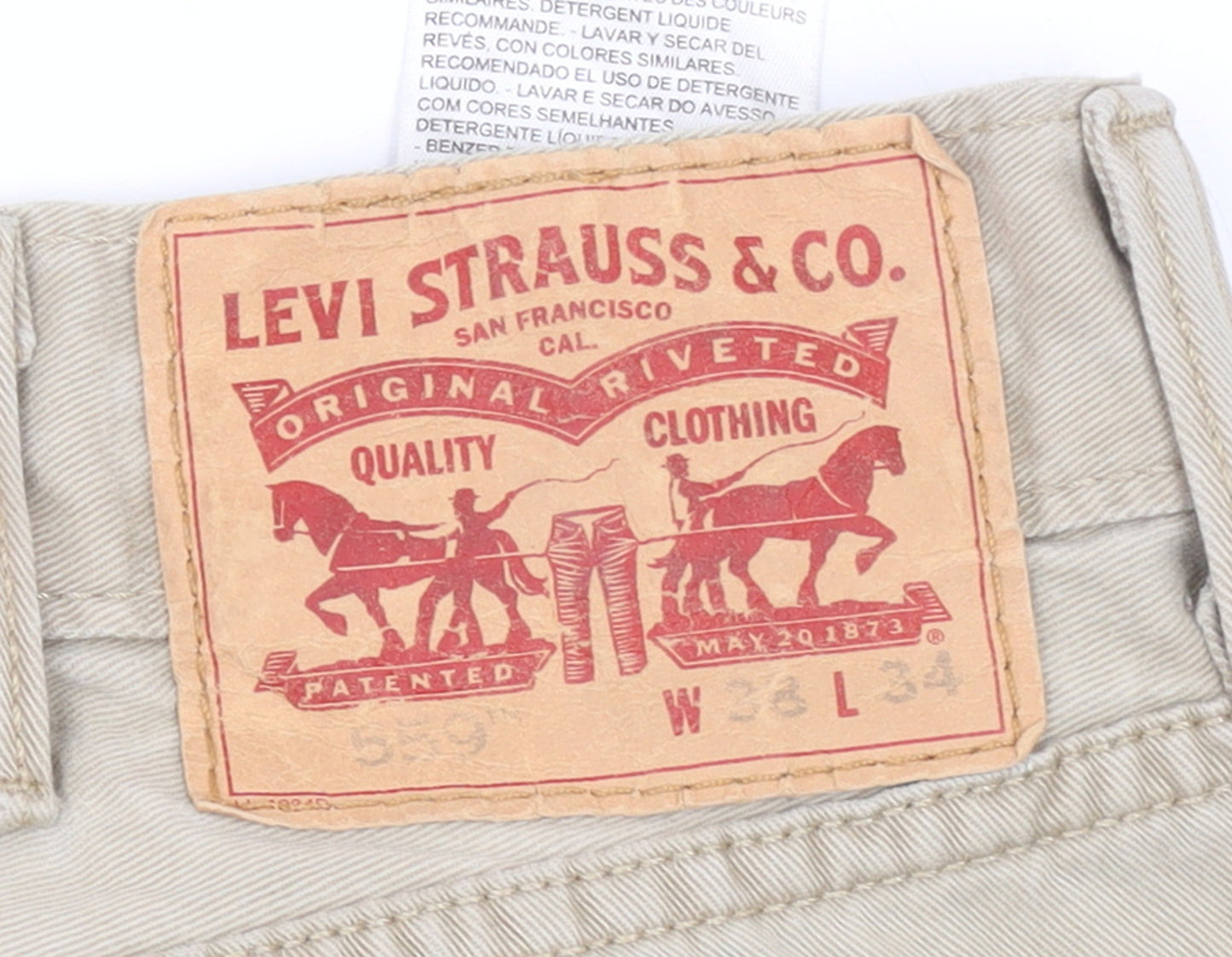 Levi's 559 Men's Beige Cotton Chino Trousers W38 L34 Straight Fit