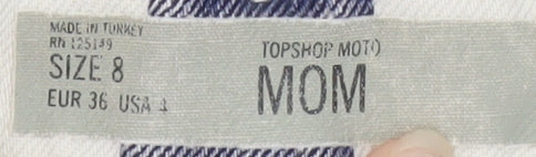Topshop Women White Blue Stripe Mom Denim Shorts Size 8 Distressed