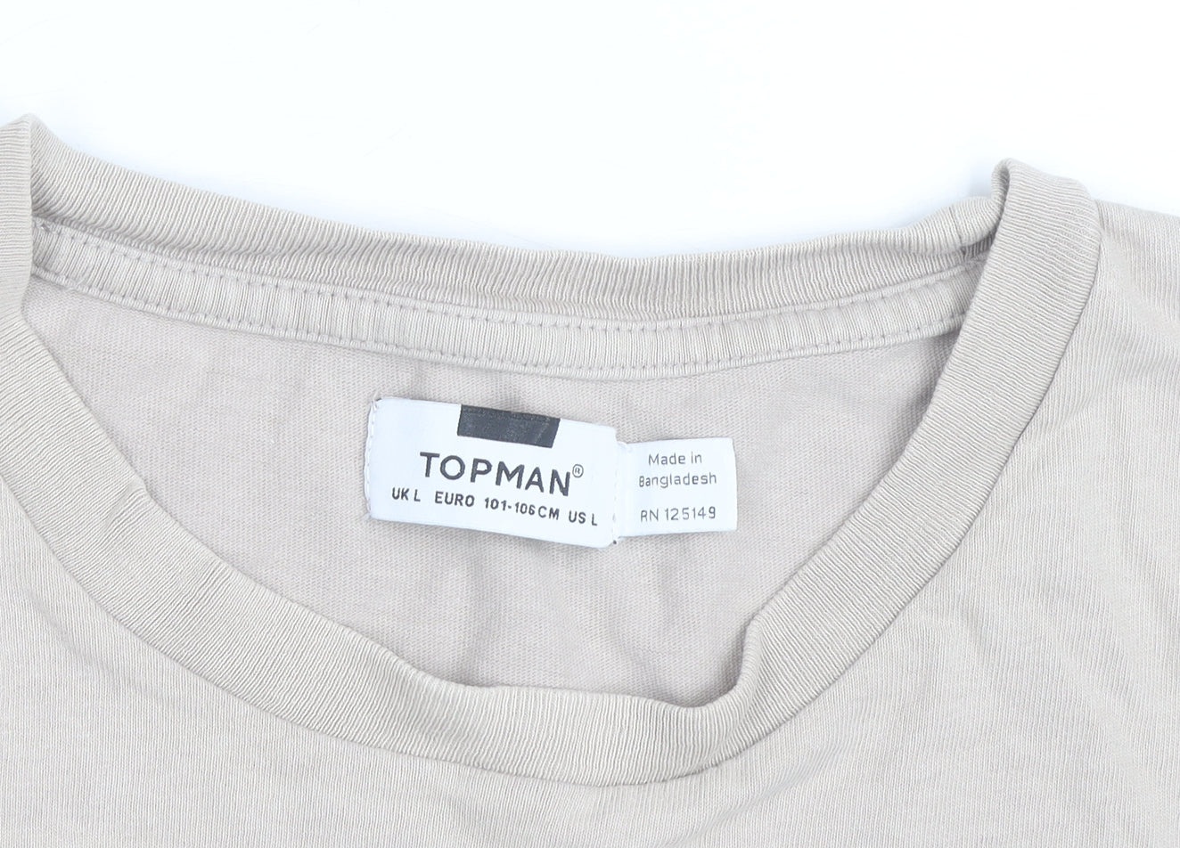 Topman Men's Beige Crew Neck Cotton Regular Fit T-Shirt L
