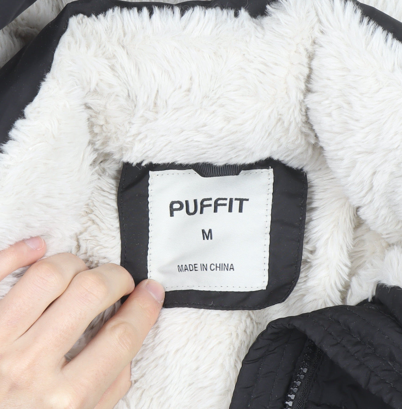 PUFFIT Womens Black Short Puffer Jacket Hooded Faux Fur Lined Size M