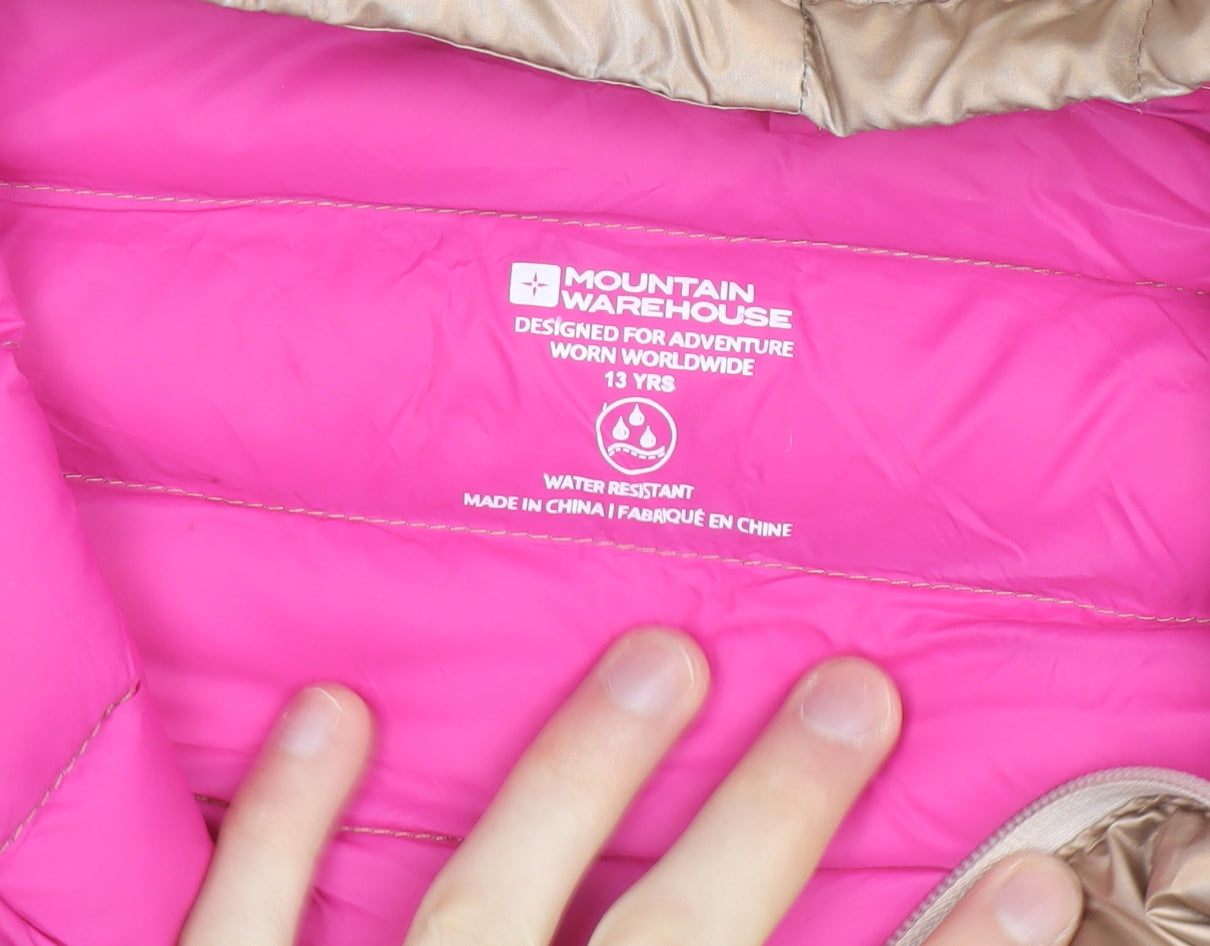 Mountain Warehouse Girls Beige Hooded Puffer Jacket 13 Years Water Resistant