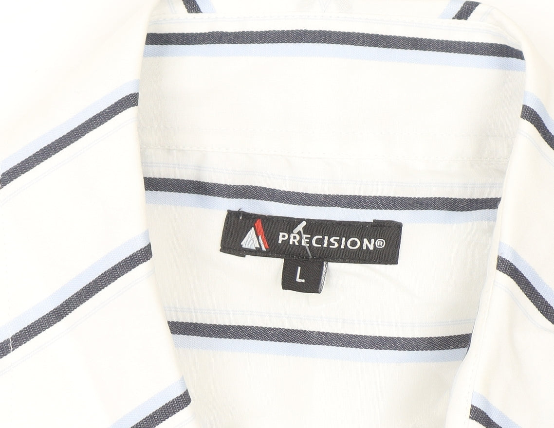 Precision Men’s White Striped Long Sleeve Regular Fit Button-Up Shirt L