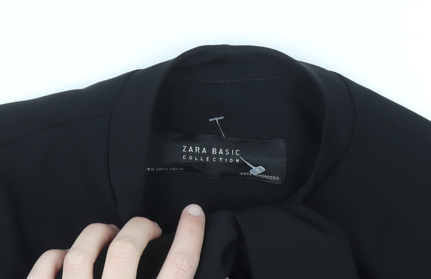 Zara Women Black Bow Neck Long Sleeve Wrap Blouse Size 12