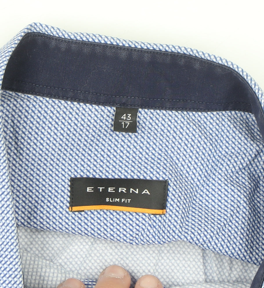 Eterna Men's Blue Slim Fit Long Sleeve Cotton Button-Up Shirt Size 17