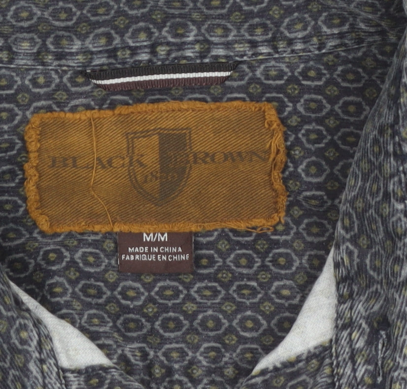 Black Brown 1826 Men's Grey Geometric Long Sleeve Button-Up Shirt Size M