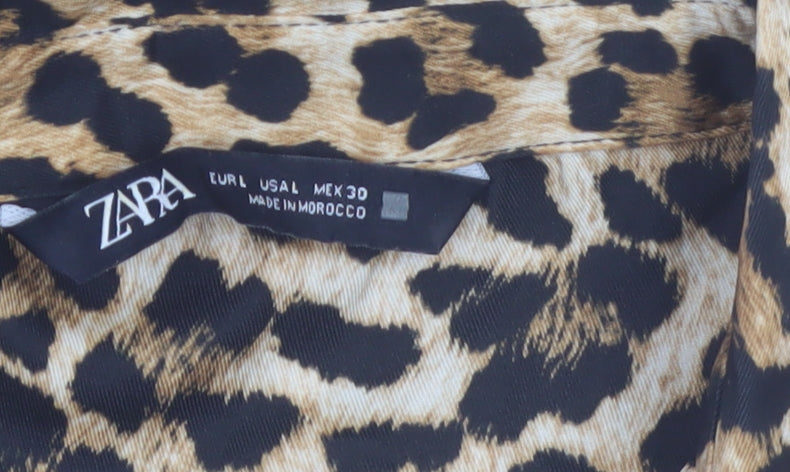 Zara Women Brown Leopard Print Long Sleeve Button-Up Shirt Size L