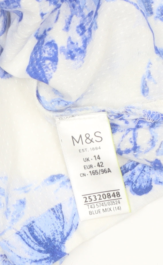 Marks and Spencer Women Blue Floral Tunic Blouse UK 14 Viscose