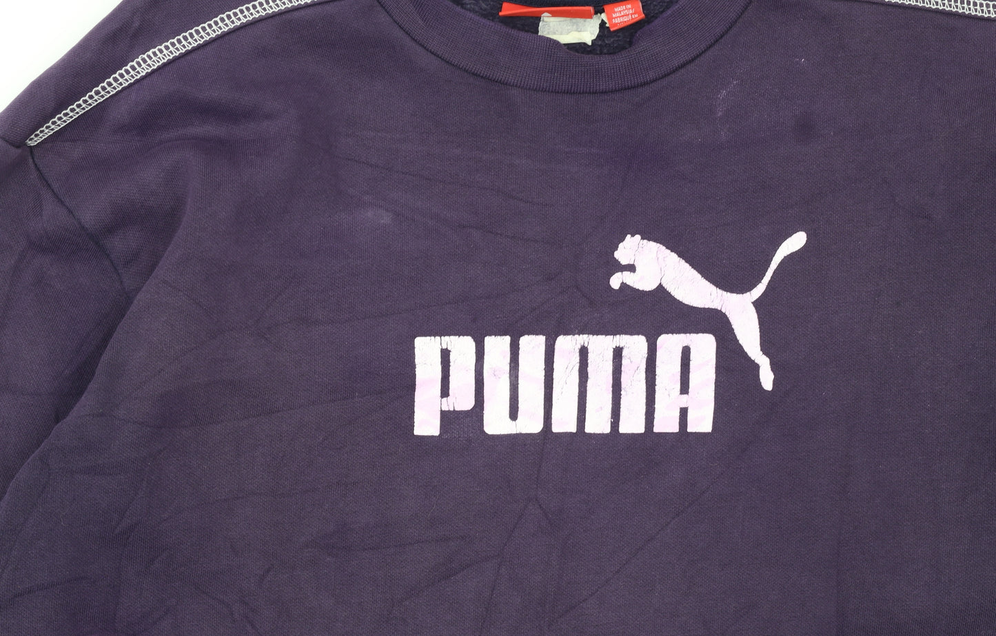 Puma Women Purple Pullover Sweatshirt Size 16 Logo Print