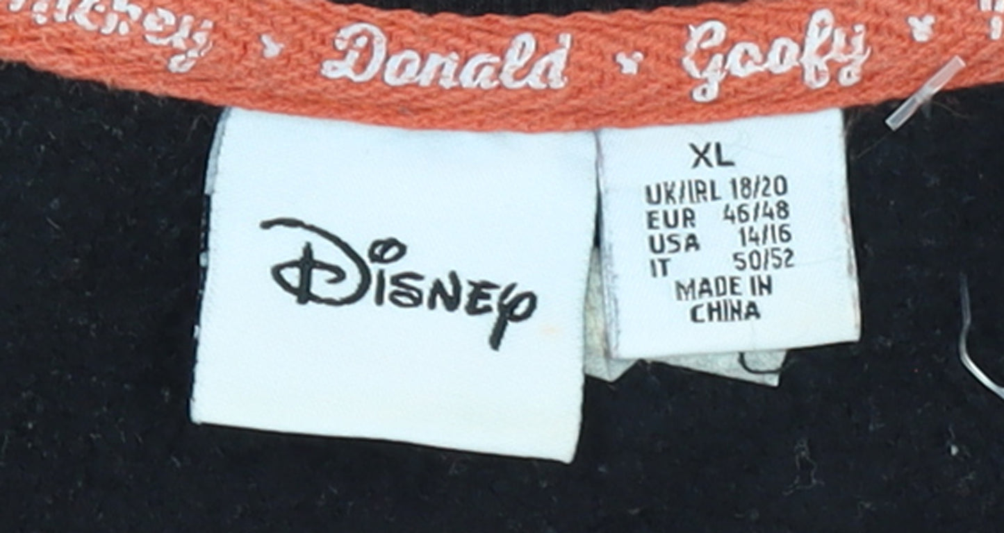 Disney Women Black XL Sweatshirt Mickey Donald Goofy Print