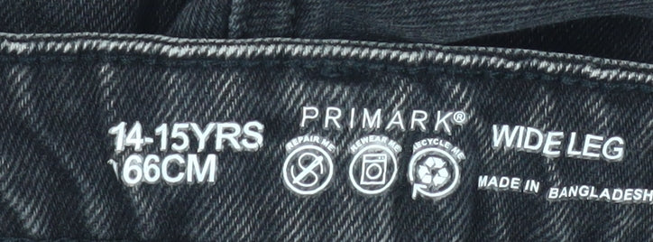 Primark Girls Black Wide-Leg Ripped Jeans Size 14-15 Years High Waist Denim