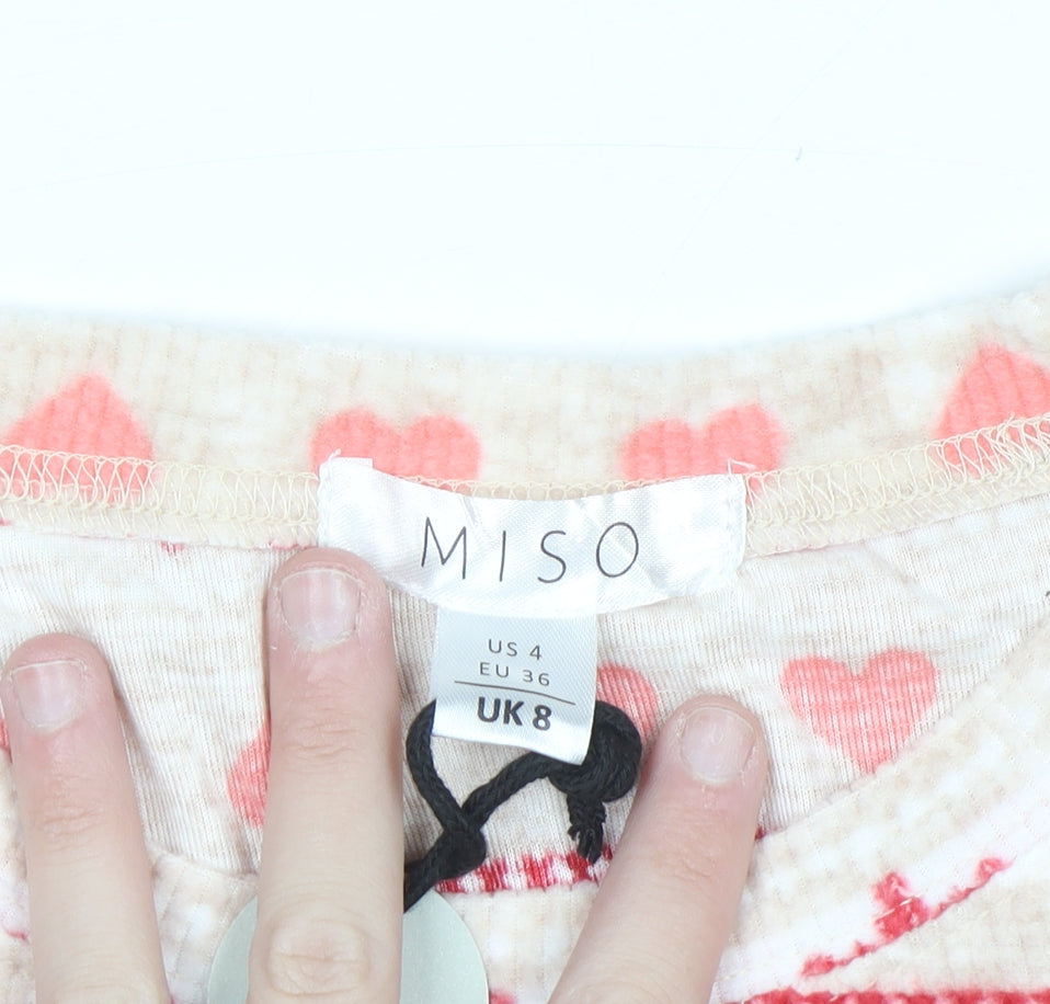 Miso Women's Beige Christmas Long Sleeve Fleece Nightshirt UK 8