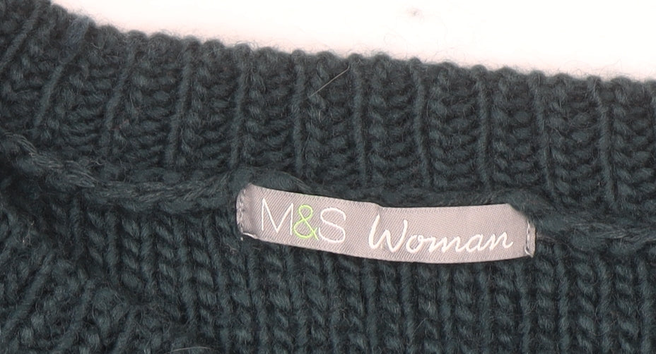 Marks and Spencer Women Green Size 14 Chunky Knit Jumper