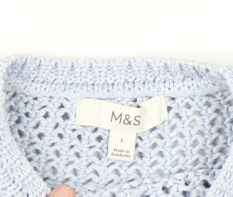 Marks and Spencer Women’s Blue Open-Knit Polyester Jumper L