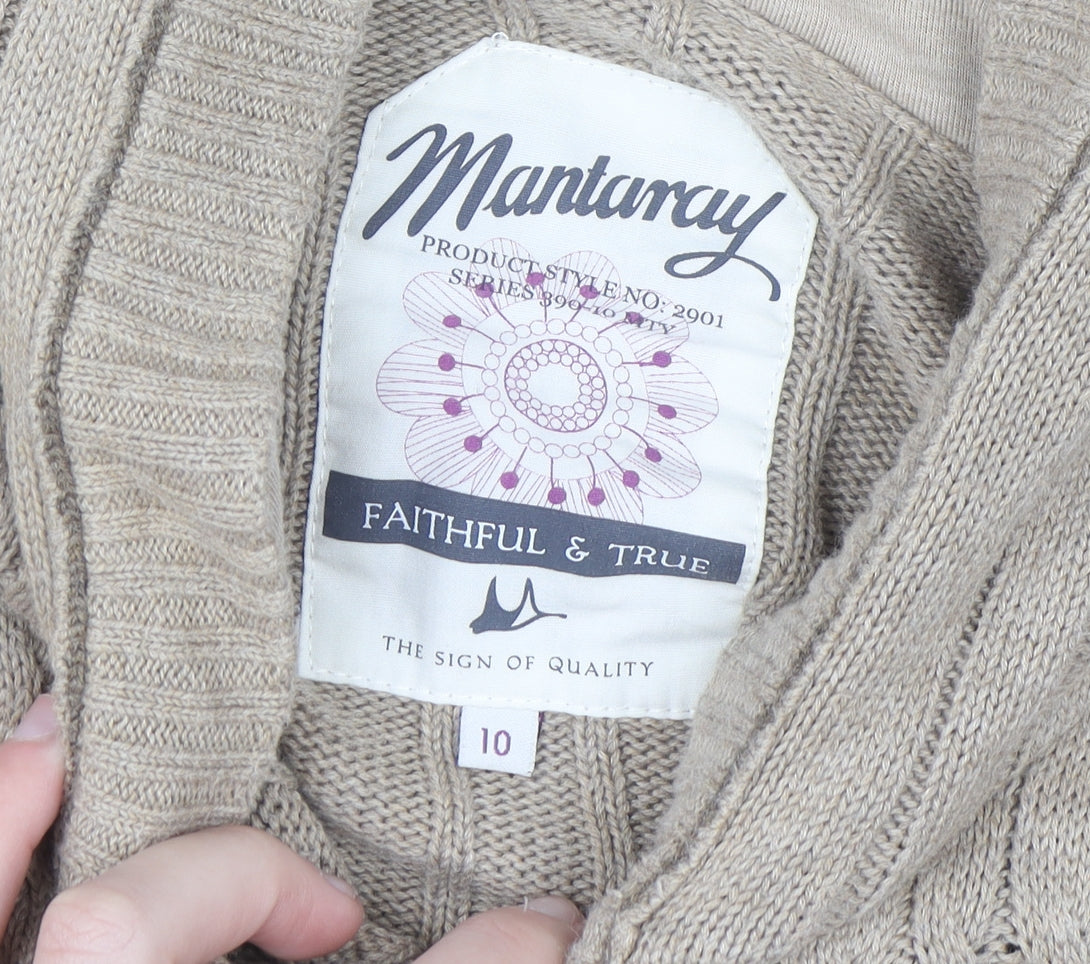 Mantaray Women Beige Hooded Cable Knit Cotton Cardigan Size 10