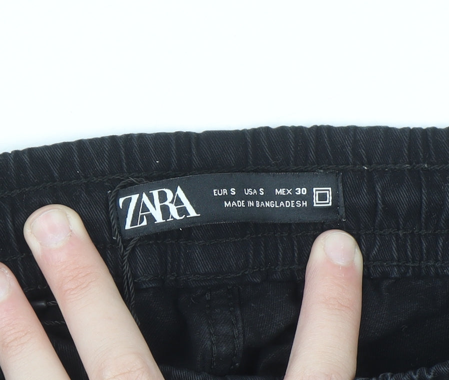 Zara Men's Black Cargo Jogger Trousers Size S Elastic Waist Comfort Cotton