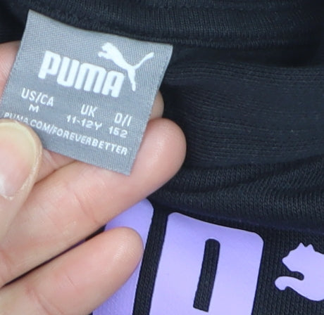 Puma Girls Black Pullover Hoodie 11-12 Years Fleece Hooded Sweatshirt