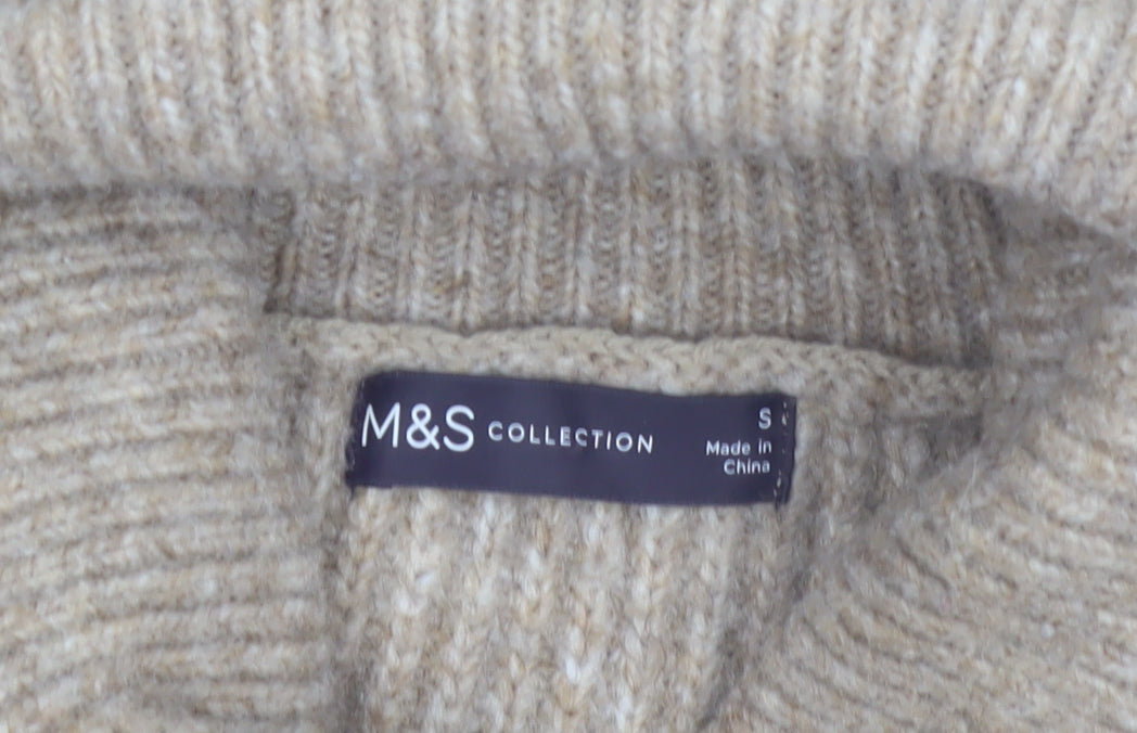 Marks and Spencer Women’s Beige Striped Roll Neck Jumper Size S