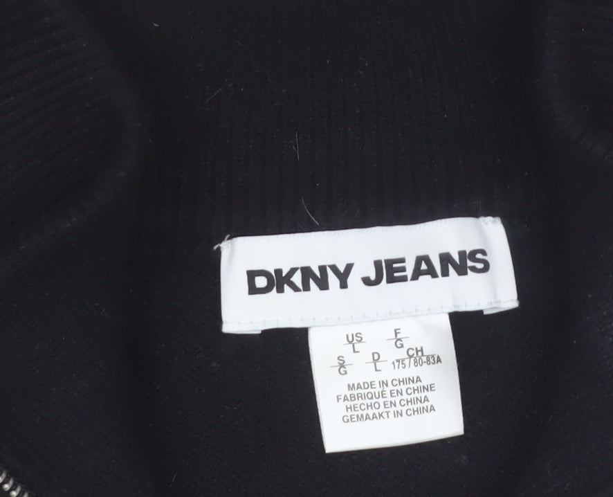 DKNY Jeans Women's Black Striped Mock Neck 1/4 Zip Jumper Size L