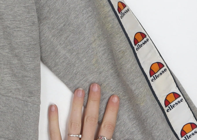 Ellesse Womens Grey Half Zip Cropped Hoodie Size 8 Logo Tape Detail