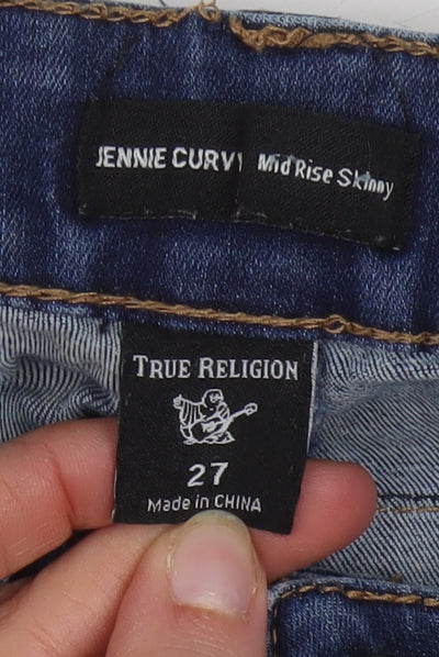 True Religion Women’s Blue Mid Rise Skinny Jeans Size 27 Slim Fit Denim