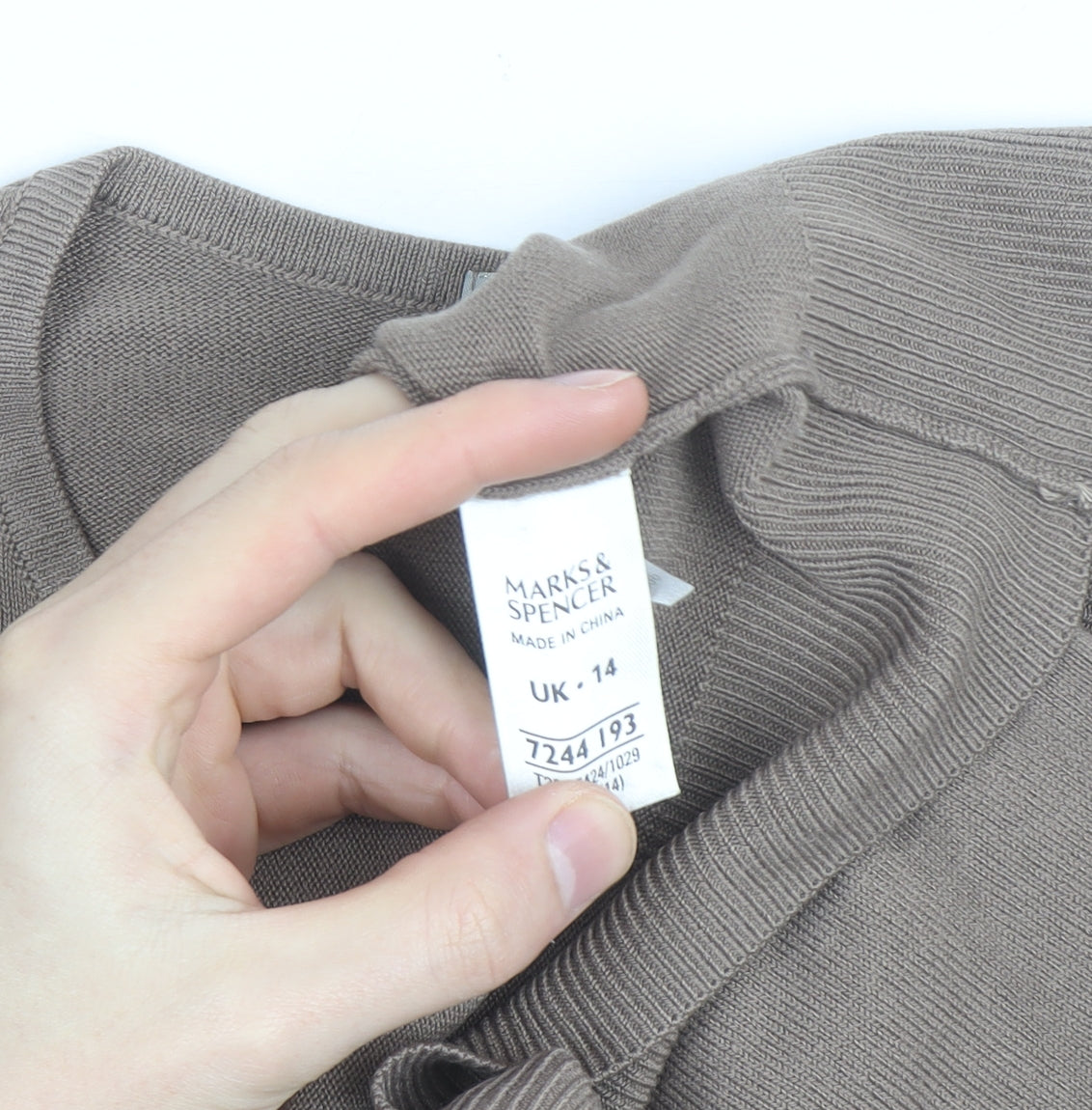 Marks and Spencer Women’s Beige Cotton Crew Neck Jumper Size 14