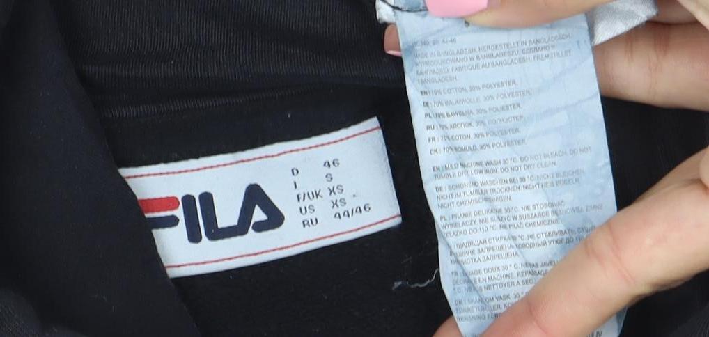 FILA Men's Black Pullover Hoodie XS Regular Fit Logo Sportswear