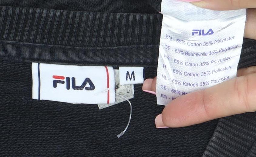 FILA Mens Black Logo Tape Crew Neck Sweatshirt Size M