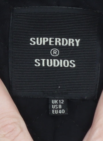 Superdry Men’s Black Wool Blend Long Overcoat Size M