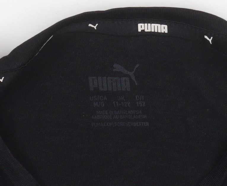 Puma Girls Black Short Sleeve Crew Neck Logo T-Shirt Size 11-12 Years