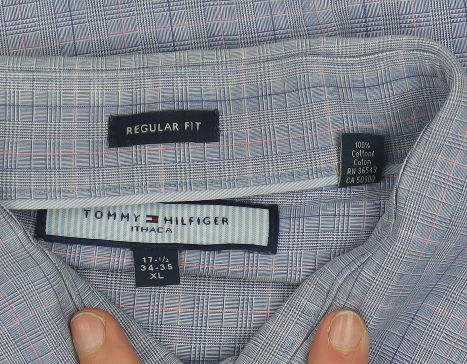 Tommy Hilfiger Men's Blue Check Cotton Button-Up Shirt XL Regular Fit