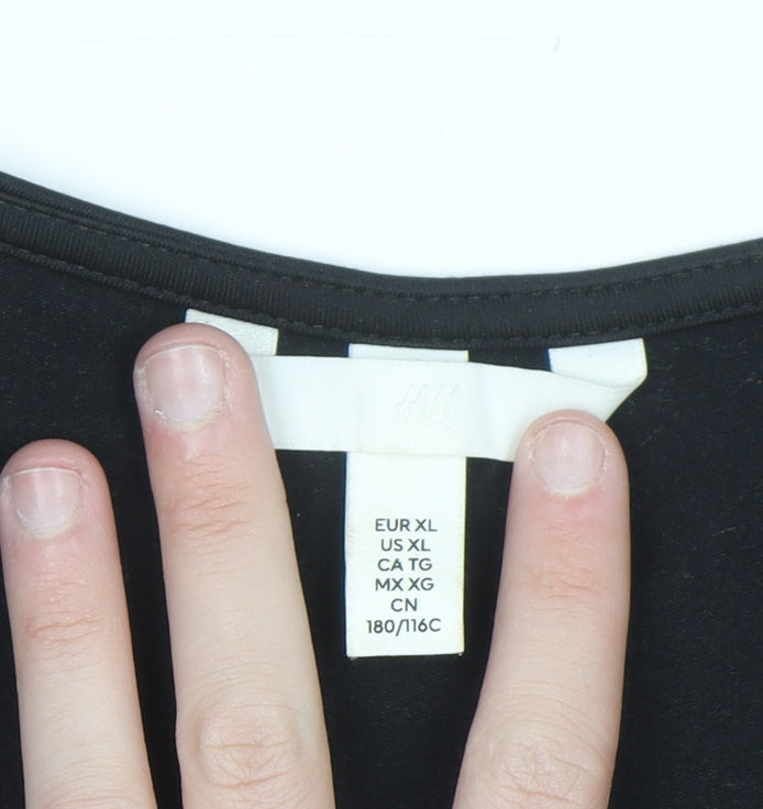 H&M Women Black Square Neck Long Sleeve Jersey Blouse Size 14