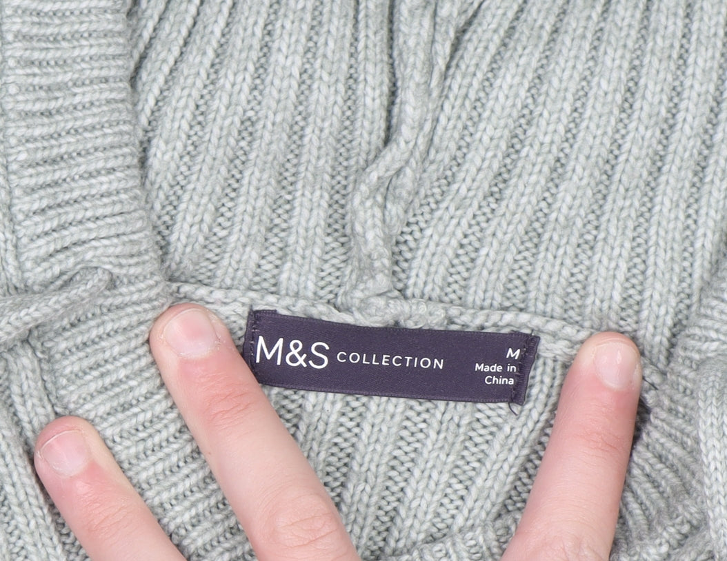 Marks and Spencer Women’s Soft Green Hooded Rib Knit Jumper Size M