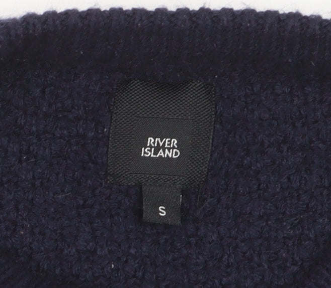 River Island Men's Blue Striped Knit Jumper Size S Crew Neck