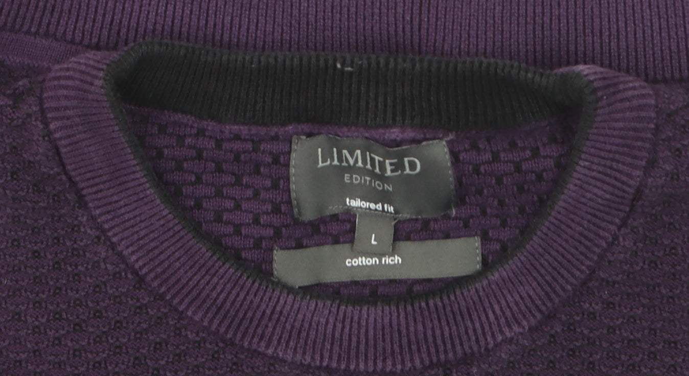 Marks and Spencer Men's Purple Tailored Fit Cotton Knit Jumper Size L