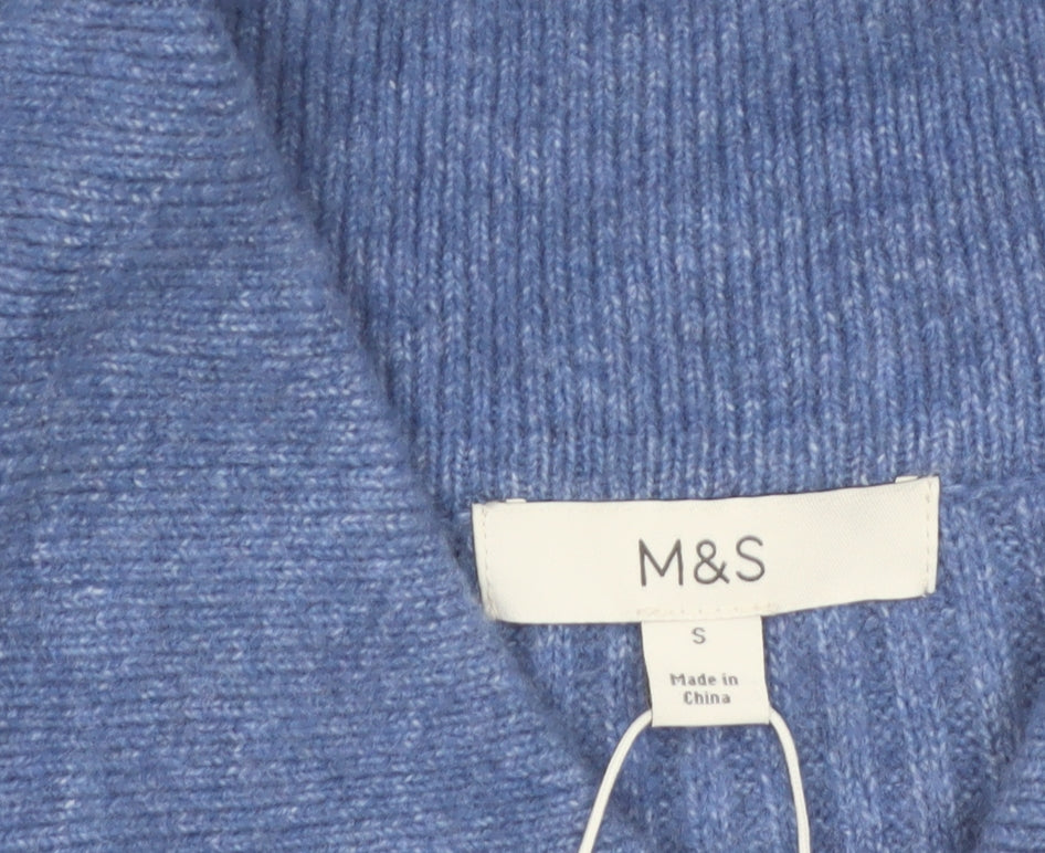 Marks and Spencer Women Blue Collared Ribbed Pullover Jumper Size S