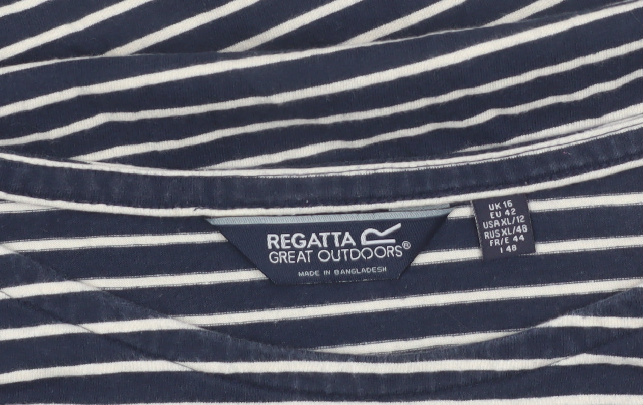 Regatta Womens Blue Striped Long Sleeve Cotton T-Shirt Size 16