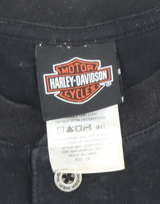 Harley-Davidson Men’s Black 2XL Henley Biker T-Shirt